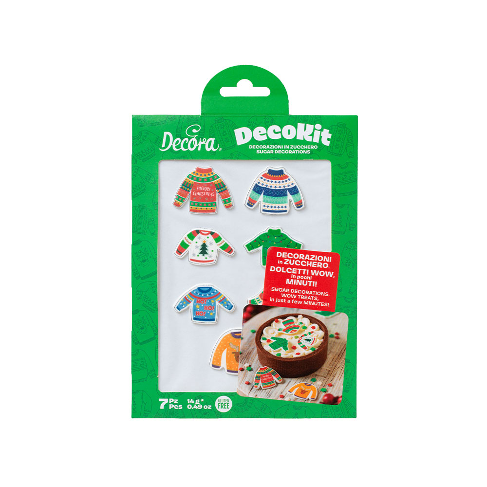 Decora 2D suikerdecoratieset kersttruien 7 stuks