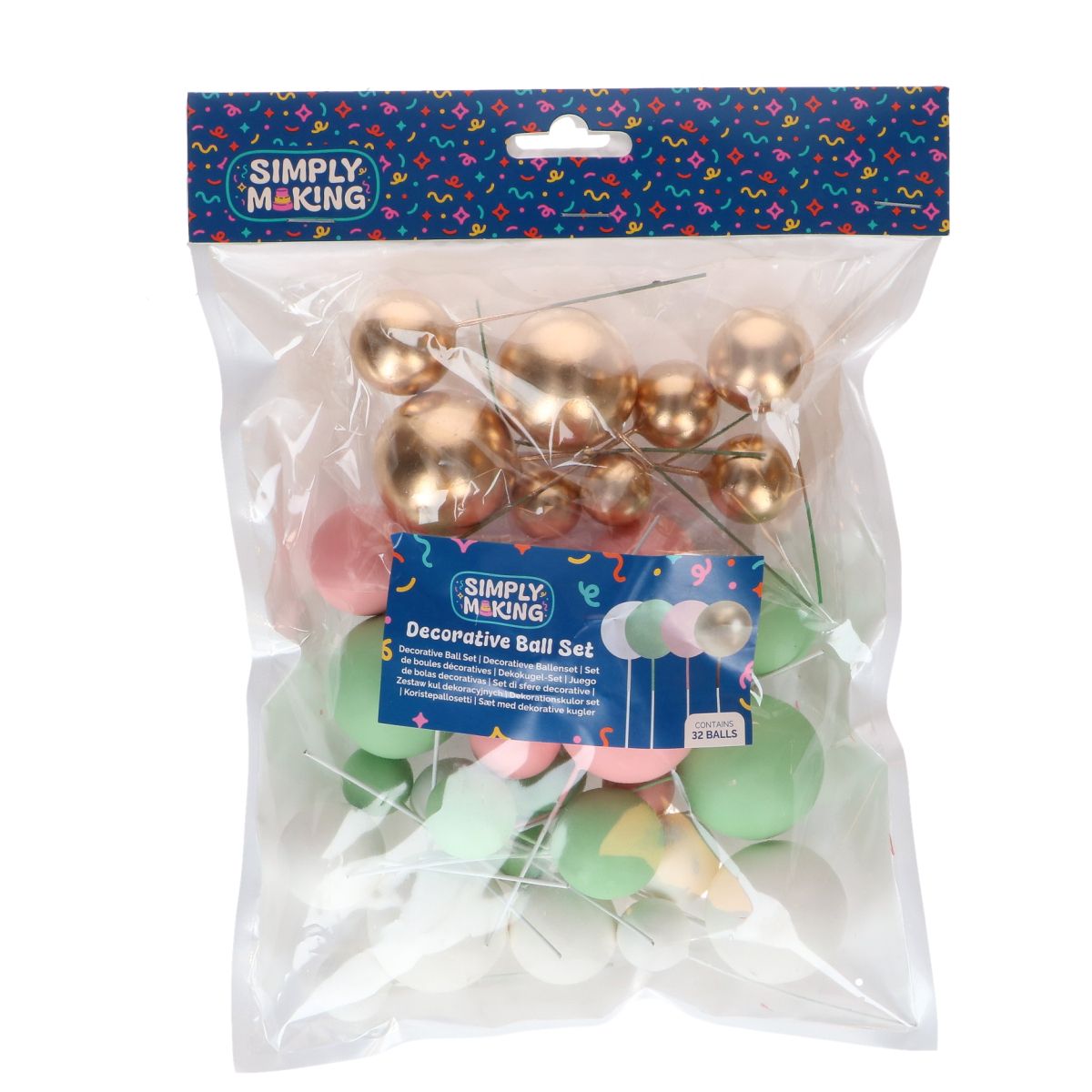 Simply Making Decoratieve Ballenset Pastel Roze Groen & Goud pk/32