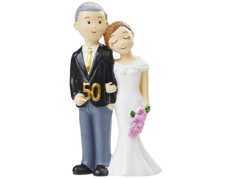 Taarttopper Gouden Bruidspaar 50 jaar Polystone 8,4cm