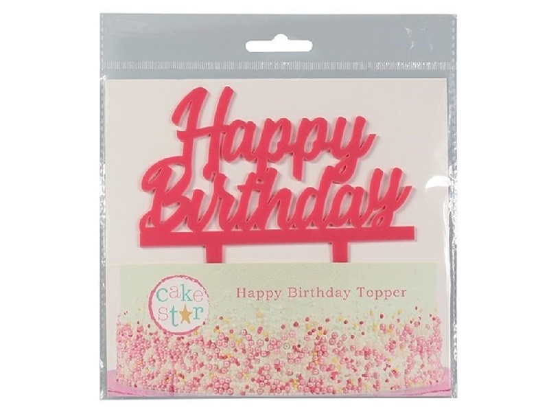 Culpitt Taarttopper Acryl Happy Birthday Roze 145x85mm