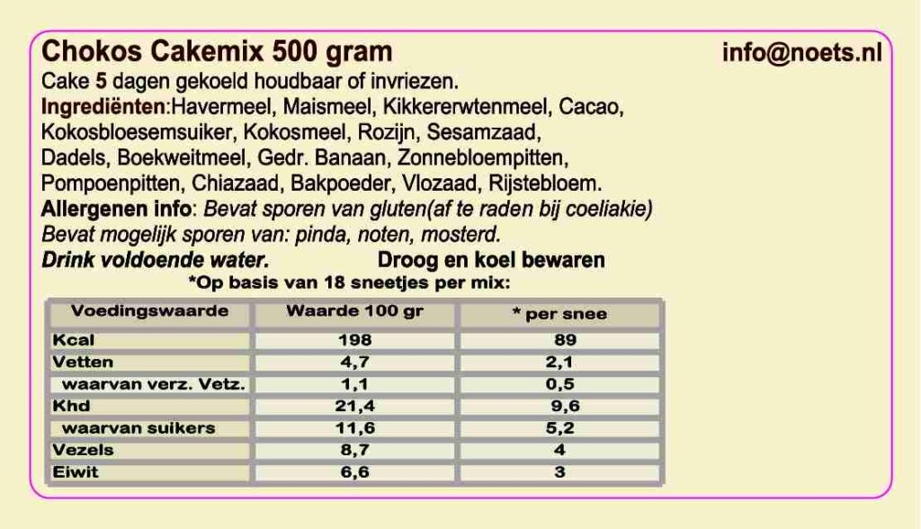Noets Chokos Cakemix 500 gram - Afbeelding 2