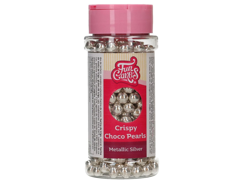 FunCakes Crispy Choco Pearls - Metallic Silver 60g - Afbeelding 1