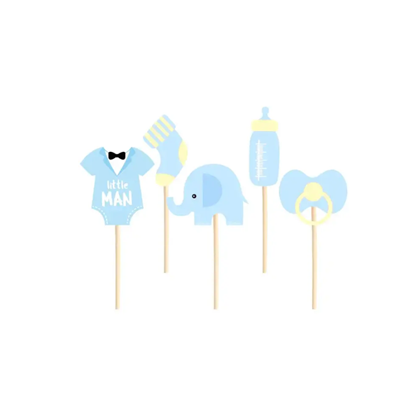  Taarttoppers Babyshower olifant blauw - 5 stuks 