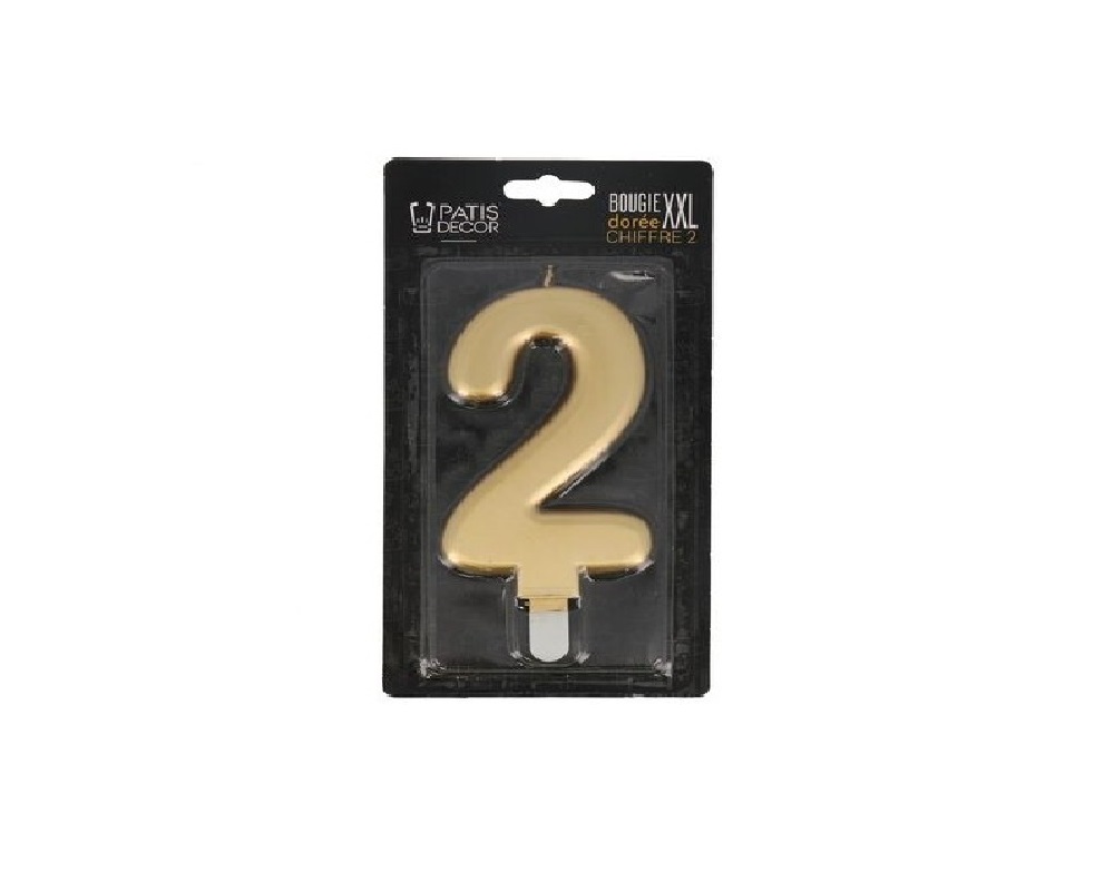 Taartkaars Cijfer 2 Goud XXL**