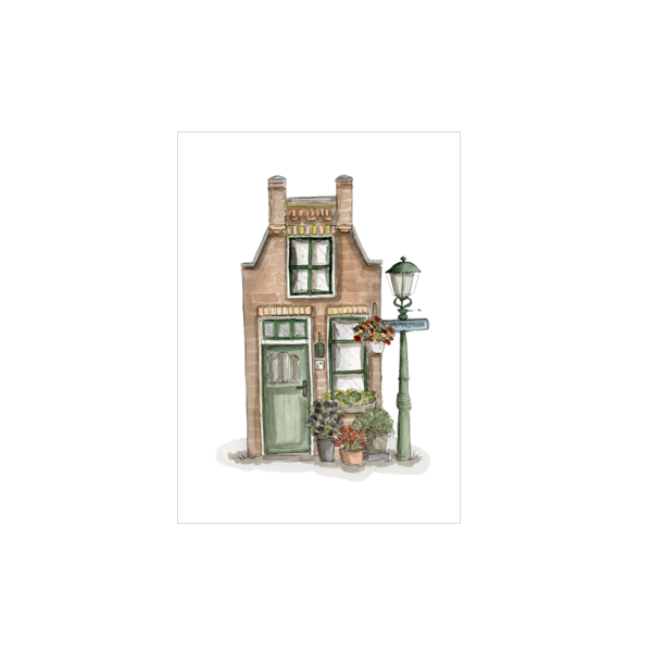 Kaart Huisje met bloemen en lantaarnpaal