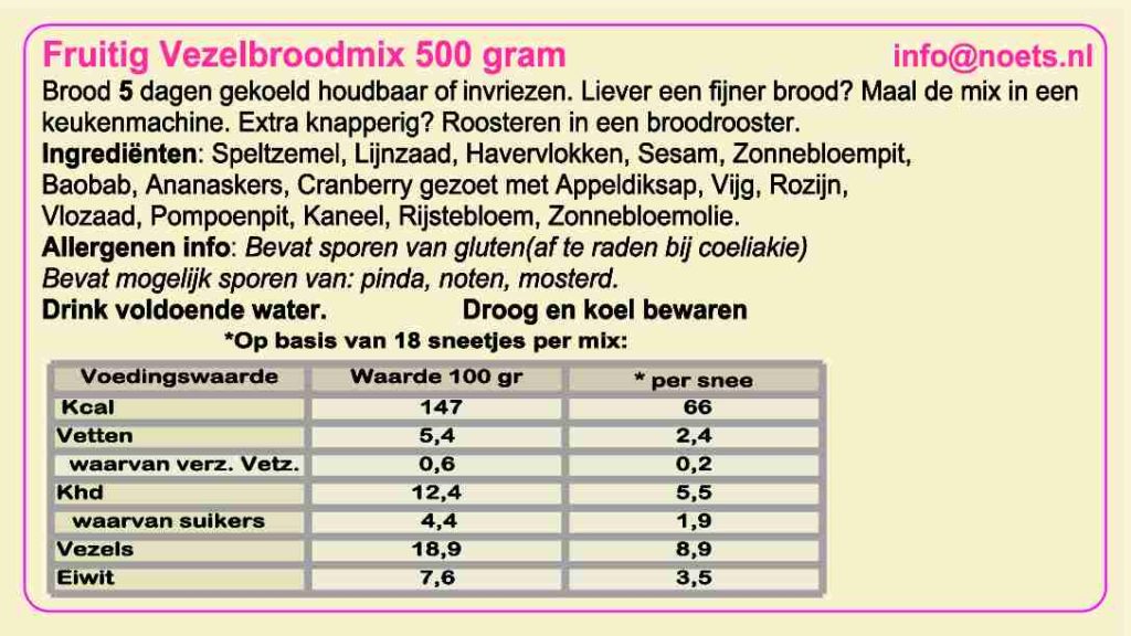 Noets Fruitig Vezelbrood Mix - Afbeelding 2