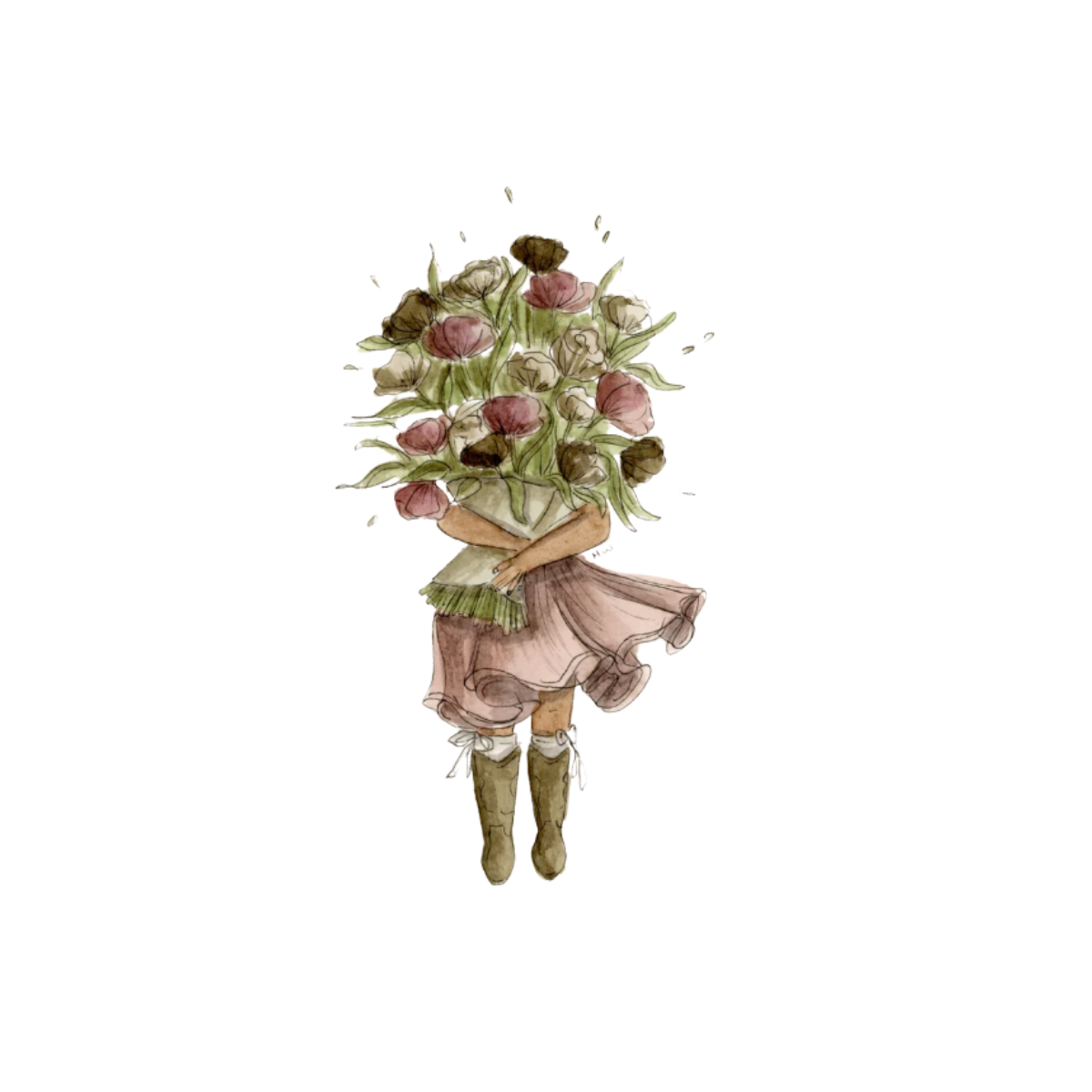 Kaart Meisje met Bloemen Roze