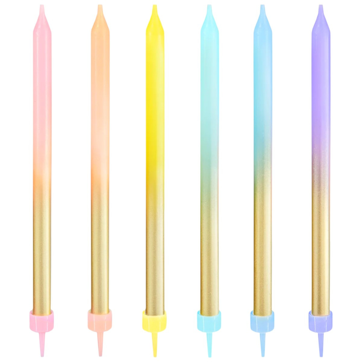 Taartkaarsjes Goud / Regenboog Set/6