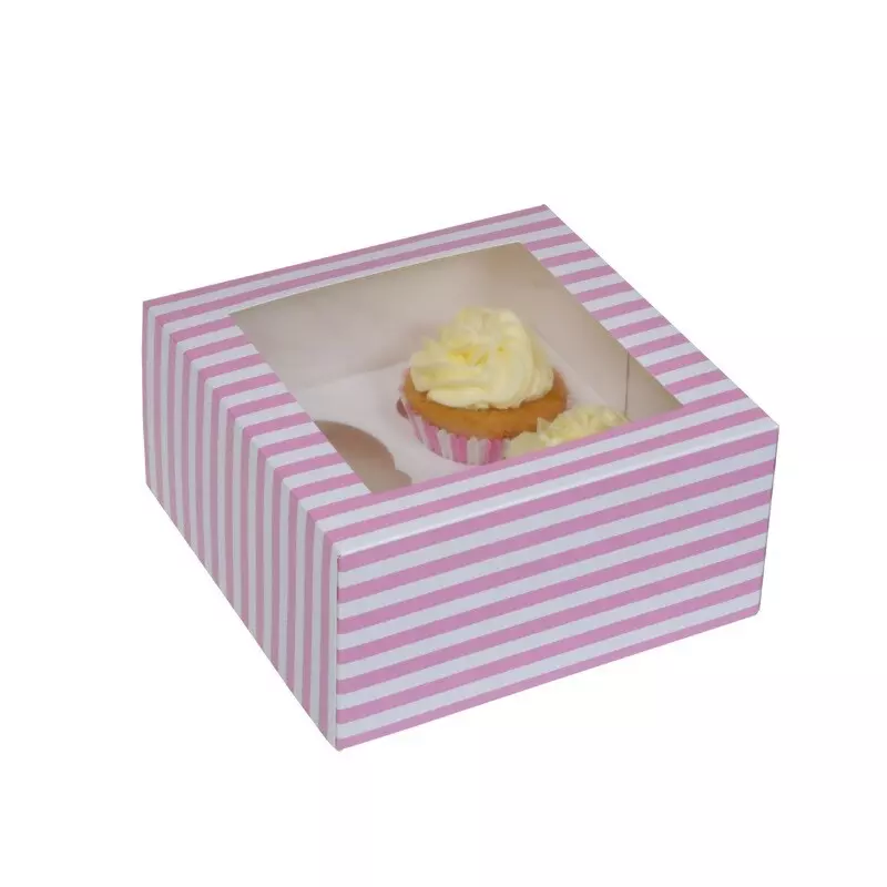 Cupcake Doosje 4x Groot Roze/wit per stuk