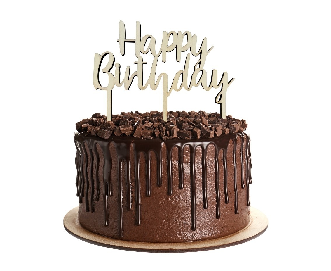 Taarttopper Hout - Happy Birthday - Afbeelding 1