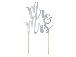 Cake Topper Mr&Mrs - Zilver**