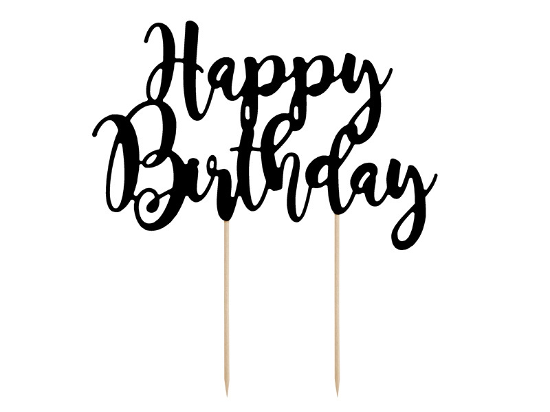 PartyDeco Cake Topper Happy Birthday - Zwart