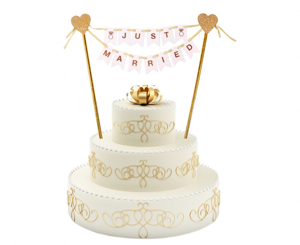 Taarttopper Vlaggetjes Goud - Just Married 