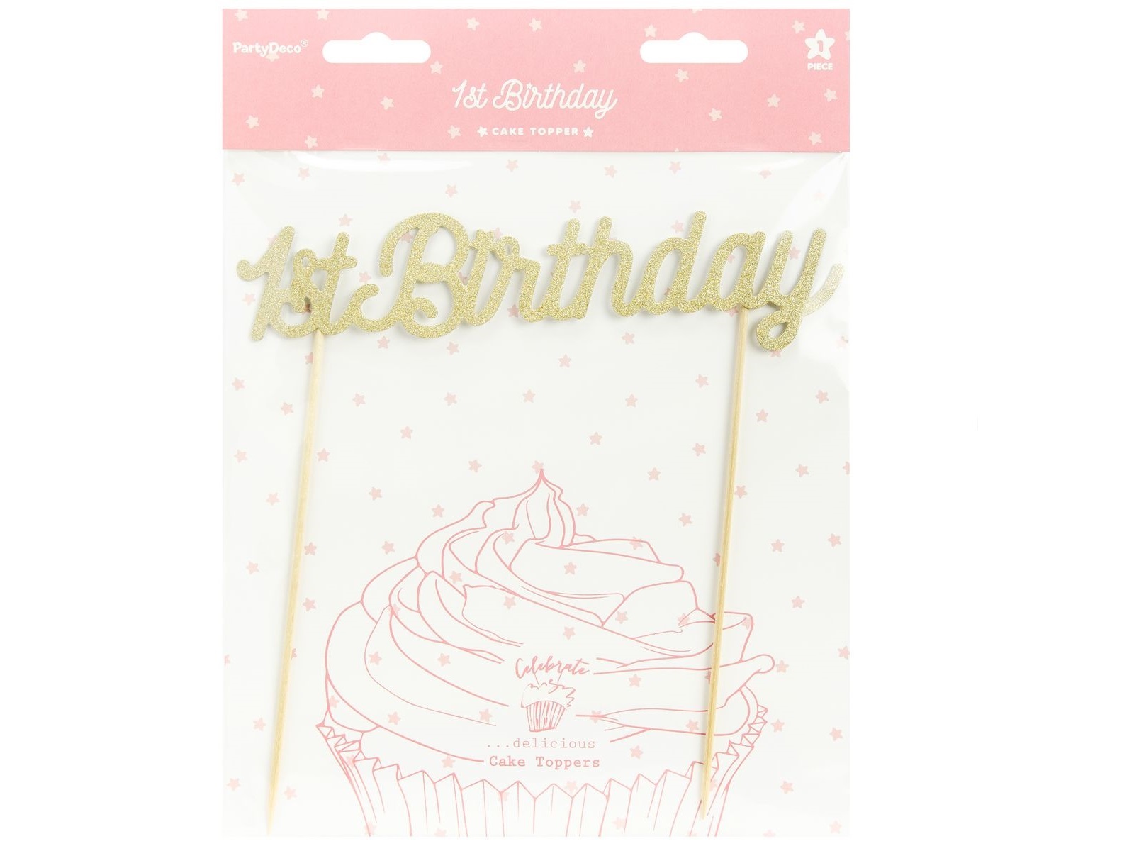 PartyDeco Cake Topper 1st Birthday - Goud