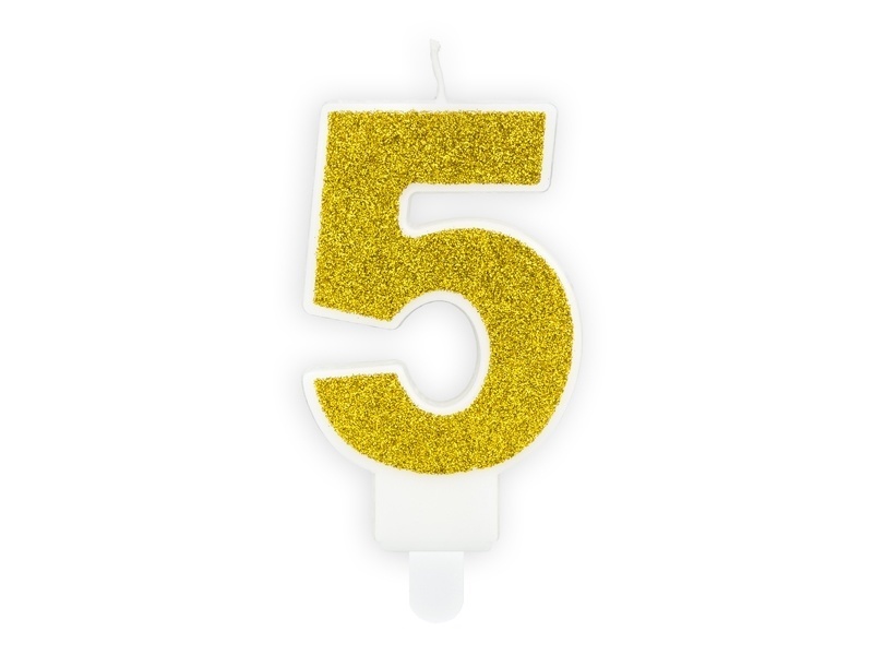 Taartkaars Cijfer 5 goud**
