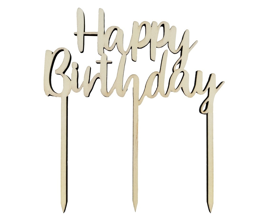 Taarttopper Hout - Happy Birthday