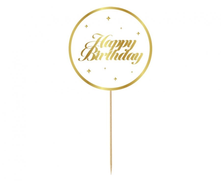 Taarttopper Happy Birthday (wit, sterretjes)