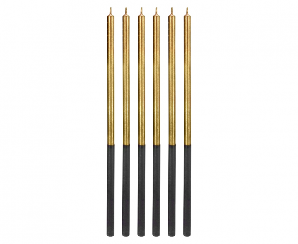 Taartkaarsen Platinum goud/zwart 6st