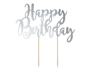 Taarttopper Happy birthday - Zilver**