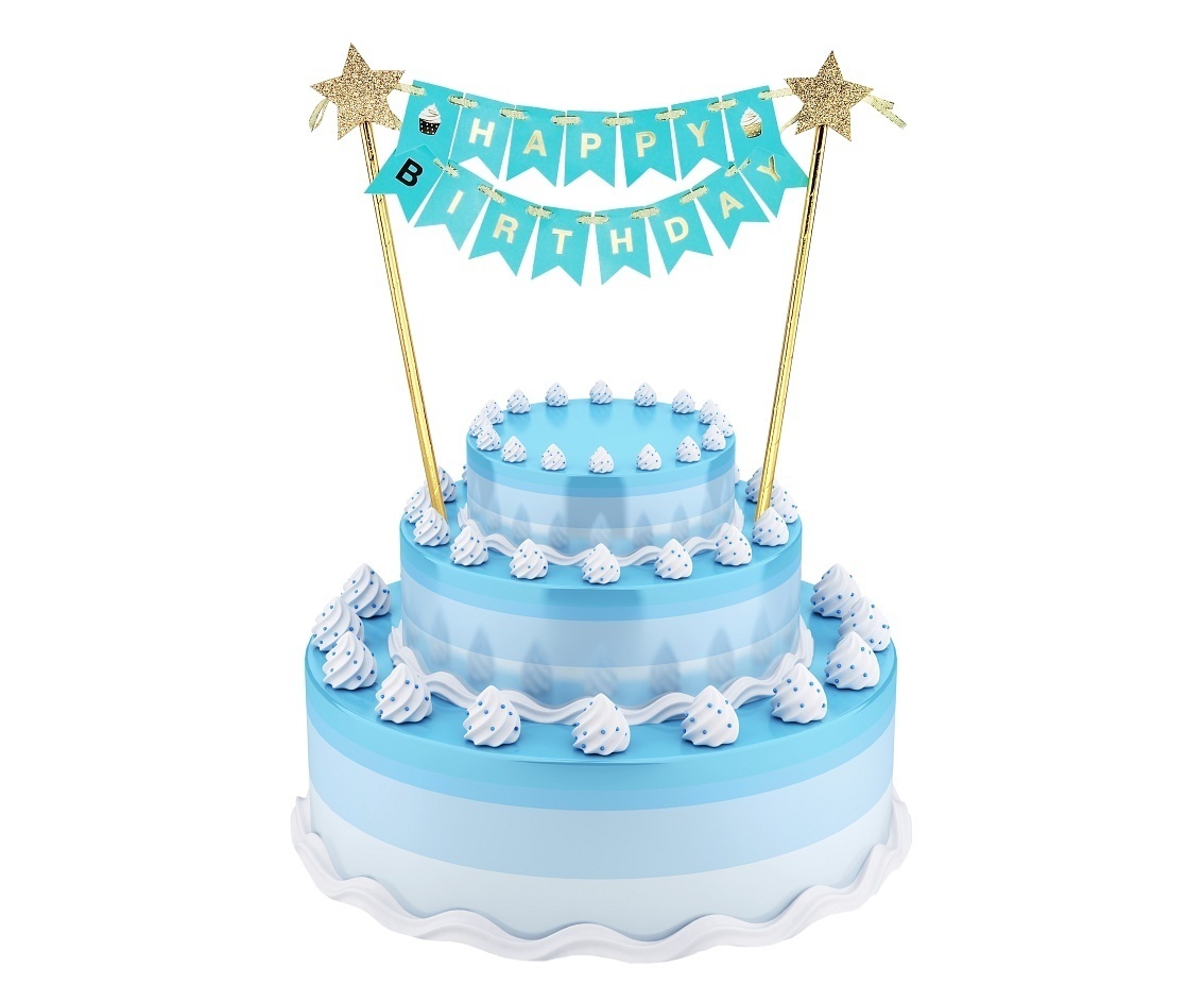 Taarttopper Vlaggetjes Blauw - Happy Birthday