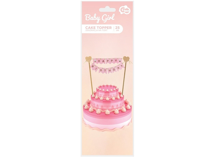 Taarttopper Vlaggetjes Roze - Happy Birthday