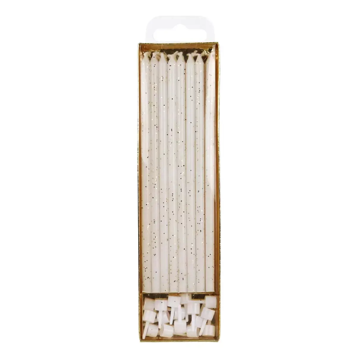 PME Taartkaarsjes Glitter Wit Extra Lang (18cm) Set/16