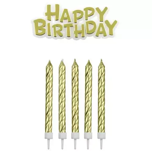 Taartkaarsjes Happy Birthday Goud