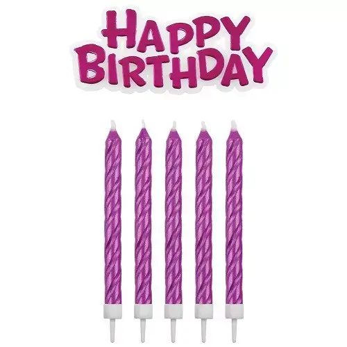 Taartkaarsjes Happy Birthday Roze