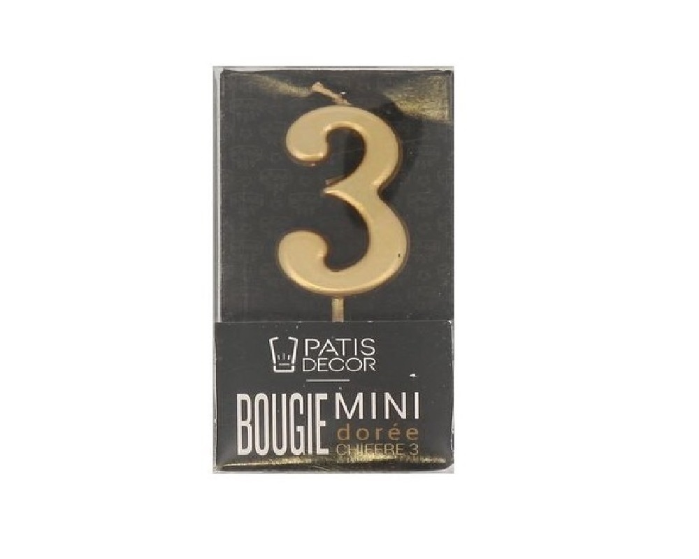 Taartkaars Cijfer 3 Goud Klein