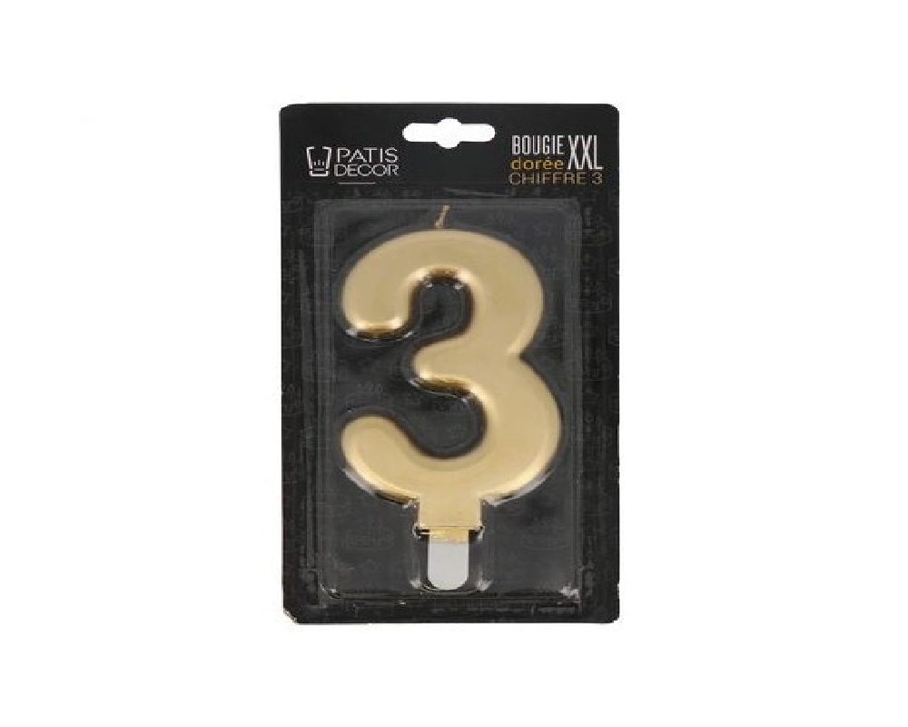 Taartkaars Cijfer 3 Goud XXL**