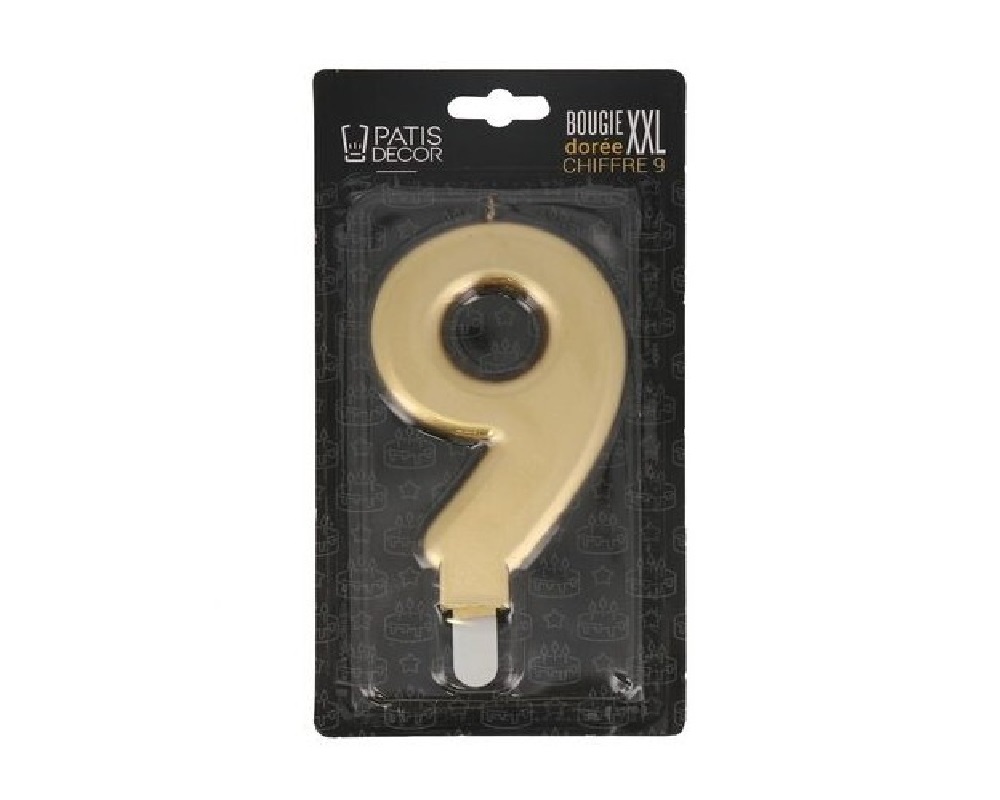 Taartkaars Cijfer 9 Goud XXL**
