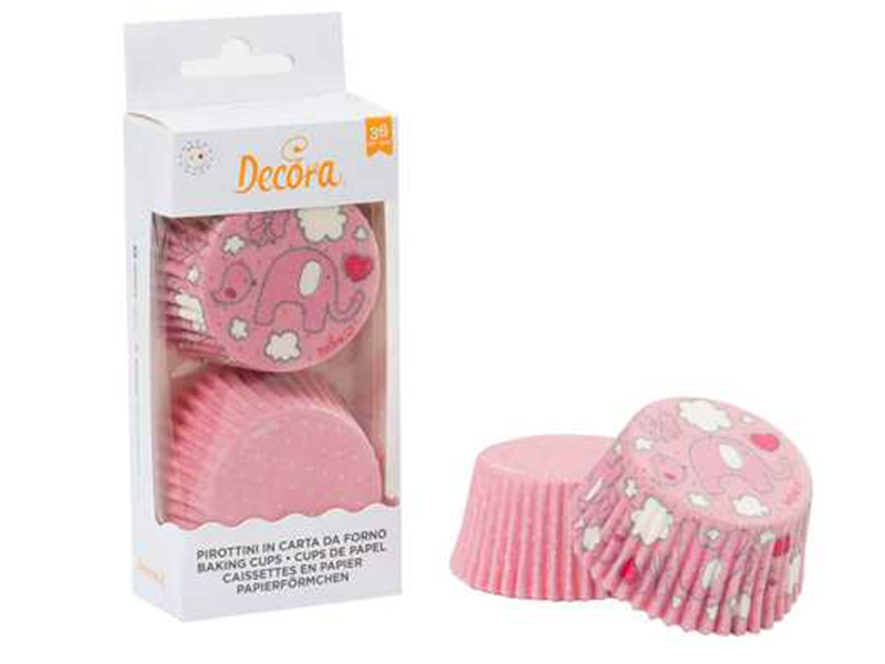 Decora Cupcake Cups Roze Olifant en stippen 36st.**