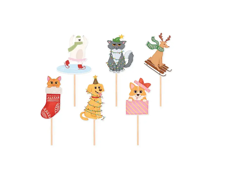 154628 Cupcake toppers Kerstdieren set/6