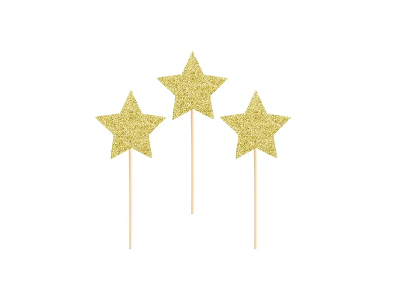 Cupcake toppers Sterren Goud glitter set/6