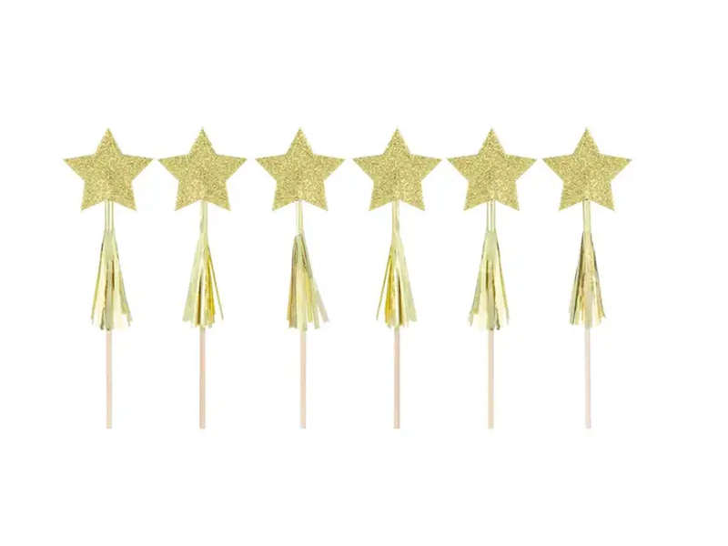 Cupcake toppers Goud met franjes set/6