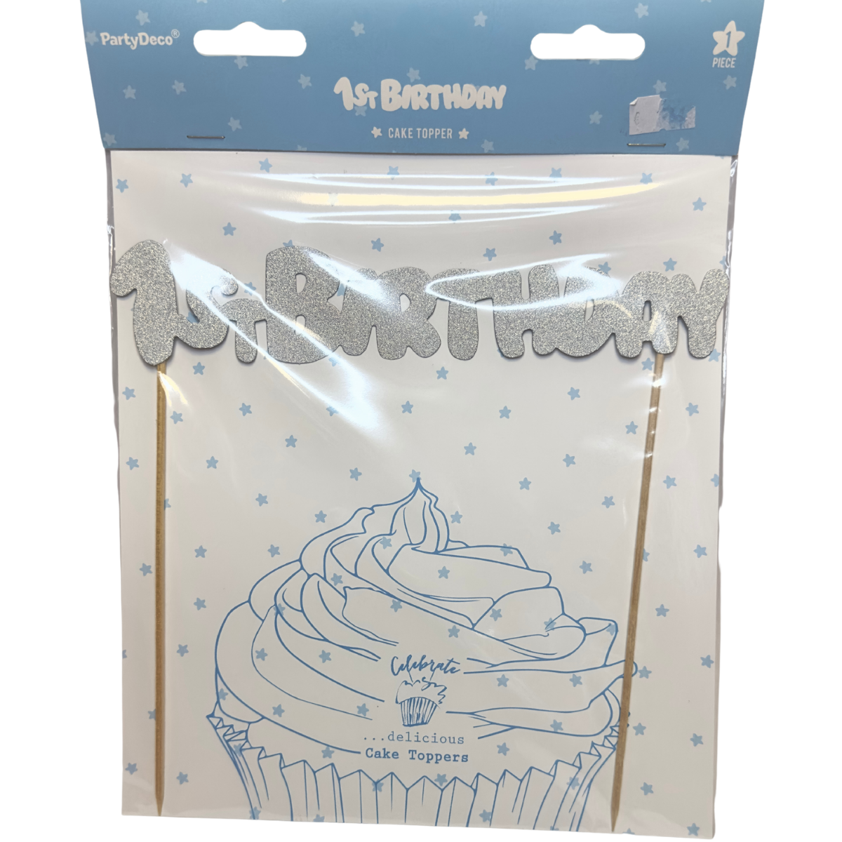 PartyDeco Cake Topper 1st Birthday - Zilver