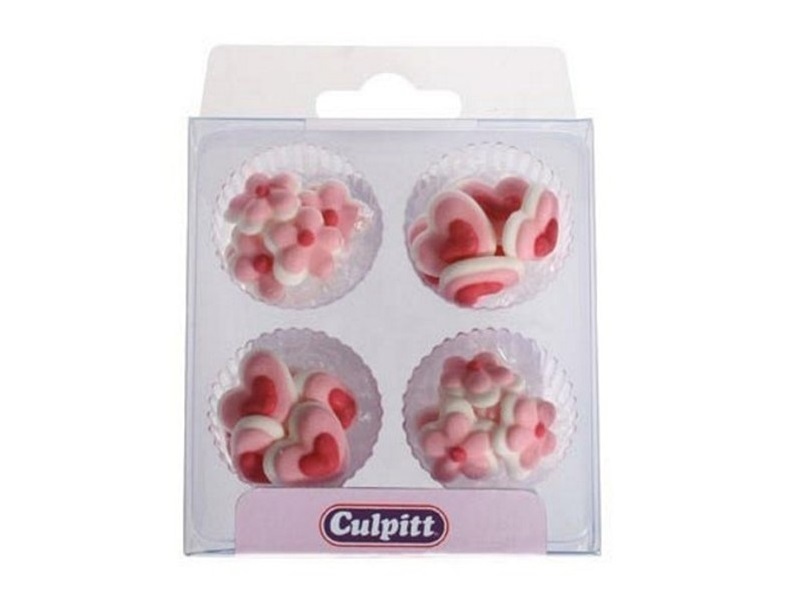 Culpitt Suikerdecoratie Roze minihartjes en bloemen 24st