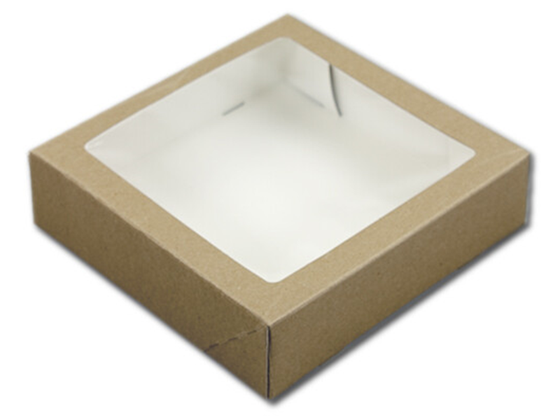 Taartdoos met venster 19x19x5cm. Kraft (uit 1 stuk)