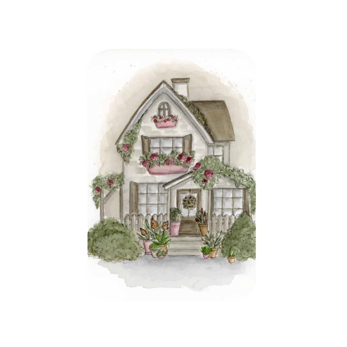 Kaart huisje met roze bloemen