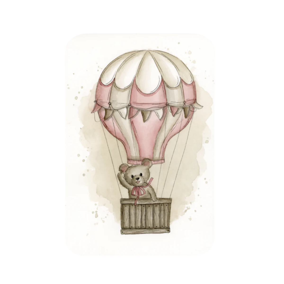 Kaart Beer in luchtballon roze