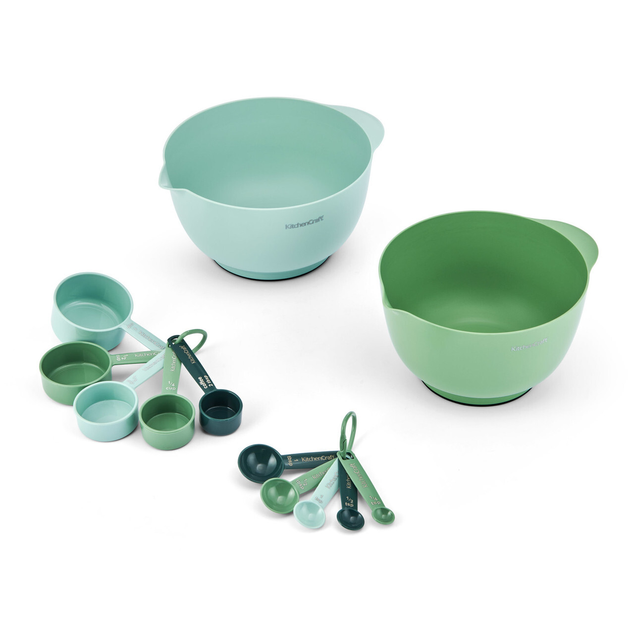 KitchenCraft 12pc Space Saving Stackable Mixing Bowl and Measuring Set, Green and Blue