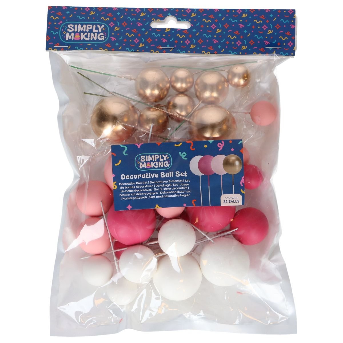 Simply Making Decoratieve Ballenset Hot Pink Ombre & Goud pk/32