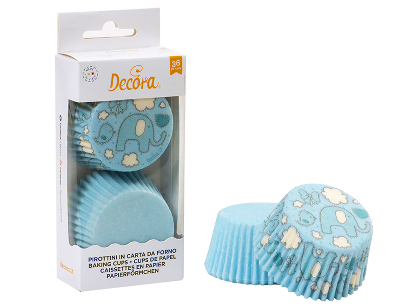 Decora Cupcake Cups Blauwe Olifant en stippen 36st.**