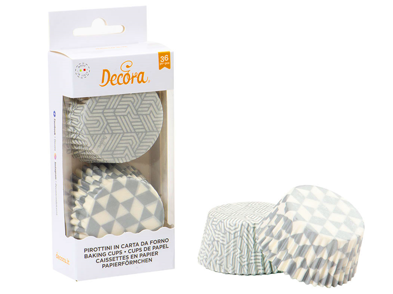 Decora Cupcake Cups Geometrie Zilver 36 st.**