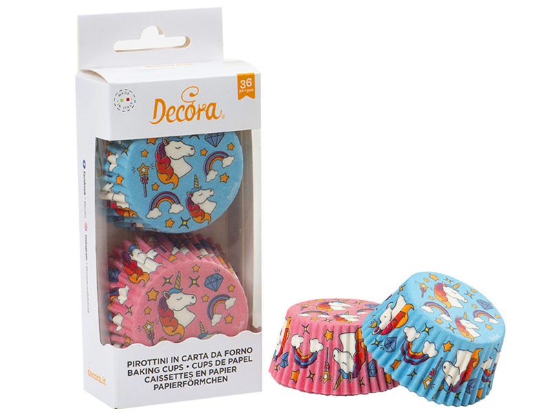 Decora Cupcake Cups Unicorn Blauw/Roze 36st.