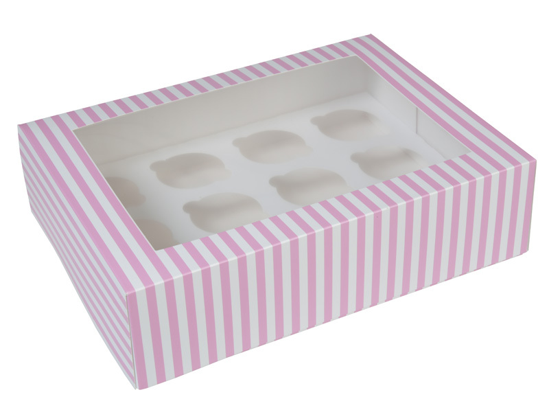 Cupcake Doosje 12x Groot Roze/wit per stuk