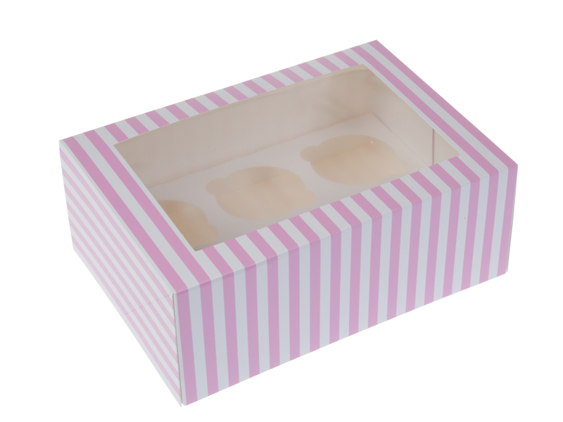 Cupcake doosje 6x Groot Roze/wit per stuk